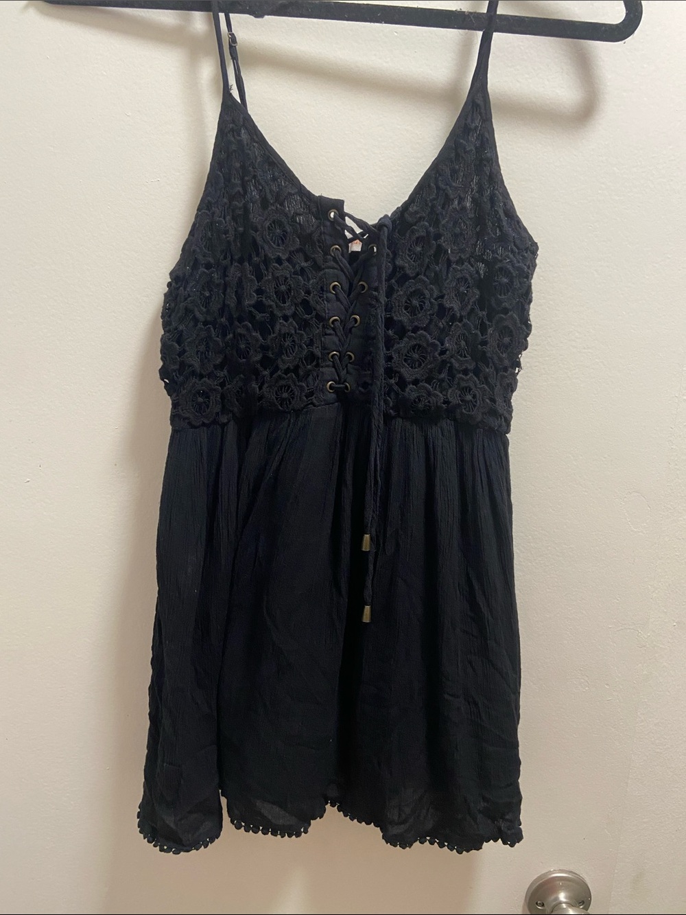 Black Lace-Top Mini Dress - Brand: